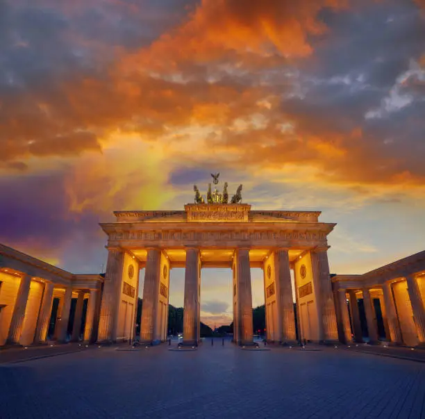 Berlin Brandenburg Gate Brandenburger Tor at sunset in Germany