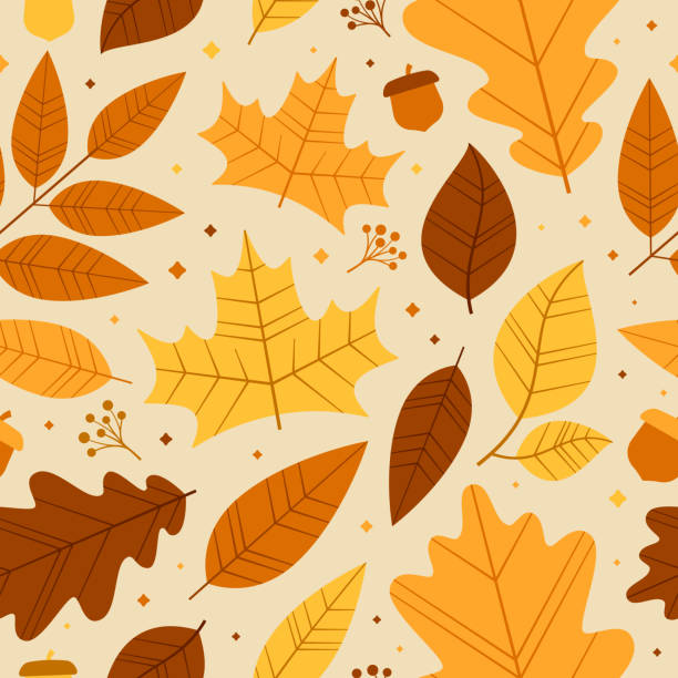 illustrazioni stock, clip art, cartoni animati e icone di tendenza di modello di sfondo delle foglie autunnali autunnali senza cuciture - autumn leaf falling backgrounds