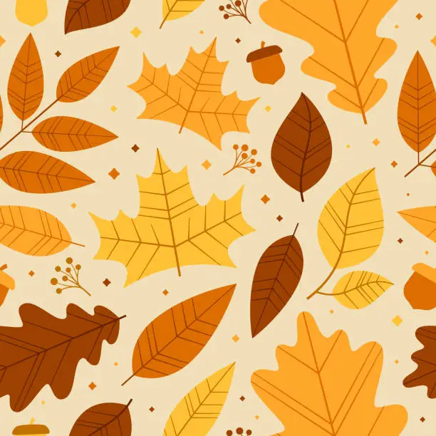 Vector illustration of Seamless Autumn Fall Leaves Background Pattern