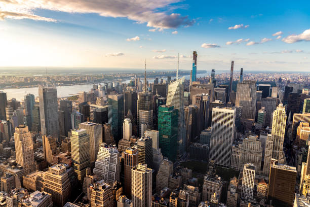 istock Aerial view of Manhattan at sunset 1339119943