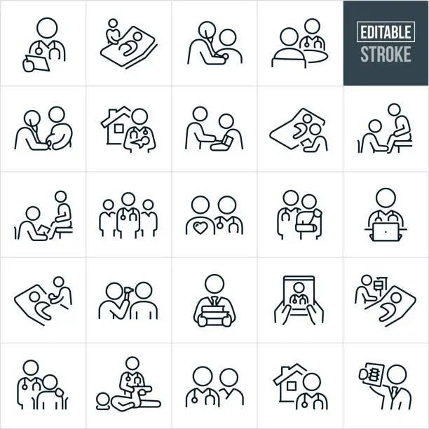 Vector illustration of Medical Doctors Thin Line Icons - Editable Stroke