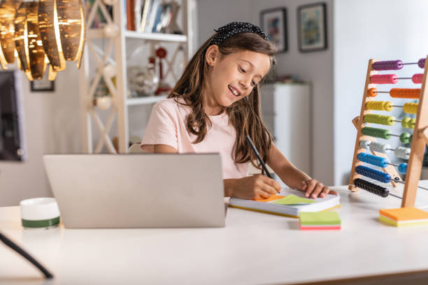 istock Young girl doing homework at home 1339129359