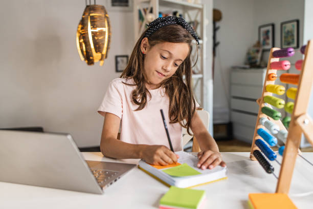 istock Young girl doing homework at home 1339130405