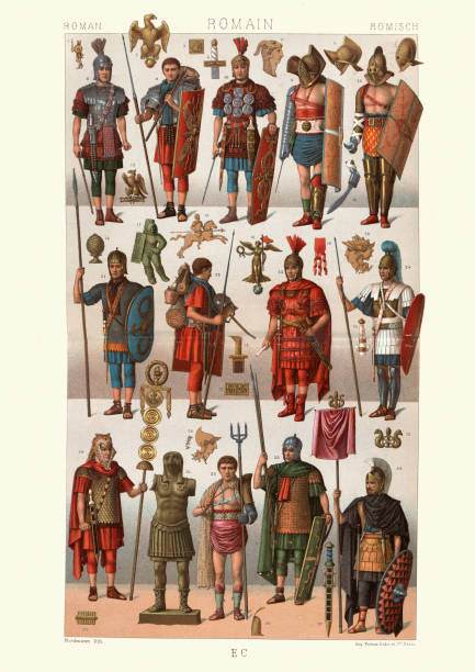 ilustrações de stock, clip art, desenhos animados e ícones de military costumes, fashion, of ancient rome, roman soldiers, gladiators, republic and imperial eras - roman ancient rome empire ancient