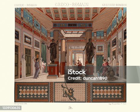 istock Classical Greco Roman architecture, Atrium of a house in Pompeii, Greek style 1339130635