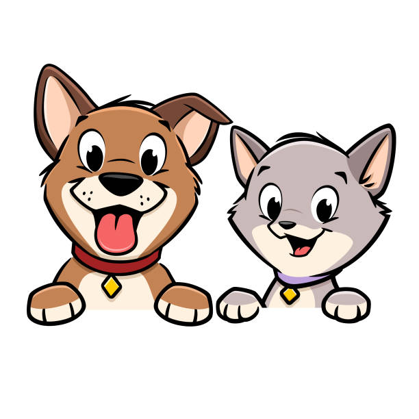 4,637 Dog Domestic Cat Cartoon Cheerful Illustrations & Clip Art - iStock
