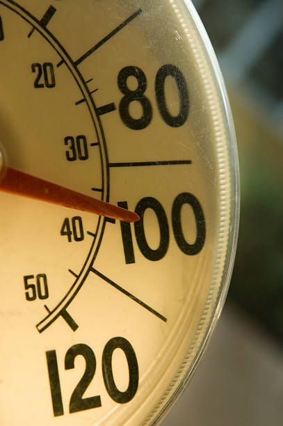 istock Temperature gauge with red needle pointing towards 100 133913560