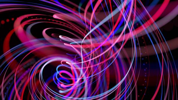 istock Abstract background with light trails, stream of red blue neon lines in space form spiral shapes. Modern trendy motion design background. Light flow bg. 3d render 1339137344