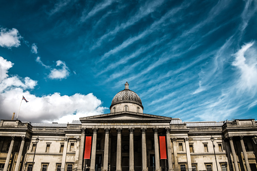 London, UK - 9th of August, 2019. Front View Of National Gallery.