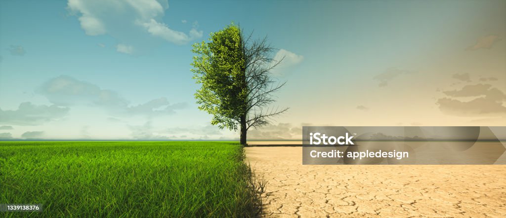 Climate change from drought to green growth Climate Change Stock Photo
