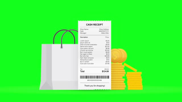 Realistic payment paper bills for cash or credit card transaction. Motion graphics