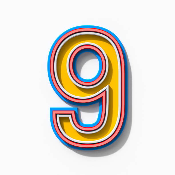 istock Slab serif colorful outlined font with shadows Number 9 NINE 3D 1339147549