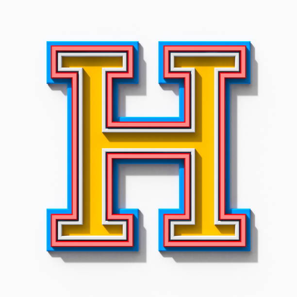 Slab serif colorful outlined font with shadows Letter H 3D rendering illustration isolated on white background