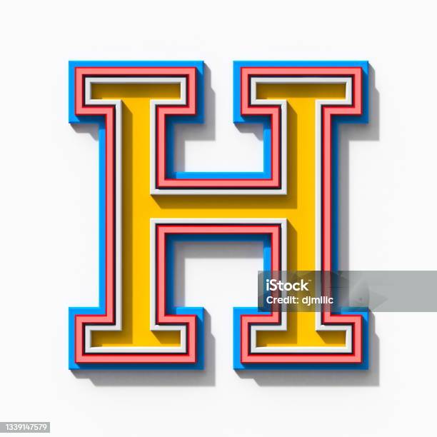 Slab Serif Colorful Outlined Font With Shadows Letter H 3d Stock Photo - Download Image Now