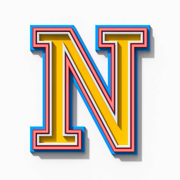 istock Slab serif colorful outlined font with shadows Letter N 3D 1339147596
