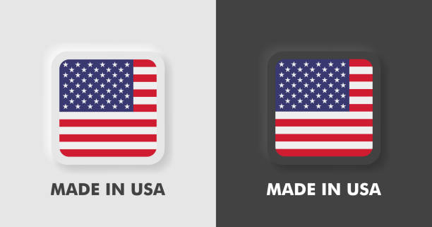 미국 국기로 미국에서 만든 배지. 현대 플랫 일러스트. - buy usa american culture made in the usa stock illustrations