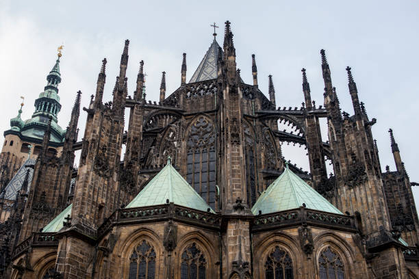 istock outside of Prague Cathedral facade gothic architecture, Czech Republic 1339159802