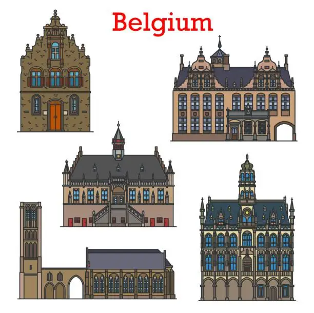 Vector illustration of Belgium travel landmarks, architecture buildings