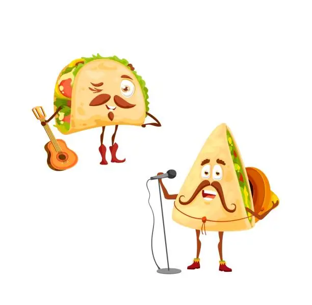 Vector illustration of Cartoon mexican tacos and quesadilla characters