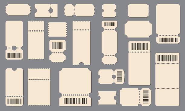 vintage-zulassungstickets, coupons-vektorvorlage - durchlocht stock-grafiken, -clipart, -cartoons und -symbole