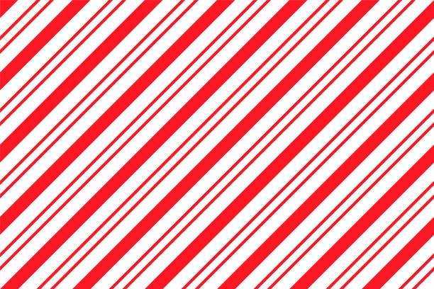 Candy cane stripe pattern. Seamless Christmas print. Vector illustration. Candy cane striped pattern. Seamless Christmas red background. Vector. Peppermint wrapping texture. Cute caramel package print. Xmas holiday diagonal lines. Abstract geometric illustration. wrapped stock illustrations