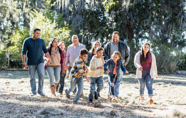 istock Large multi-generation Hispanic family walking at park 1339173364