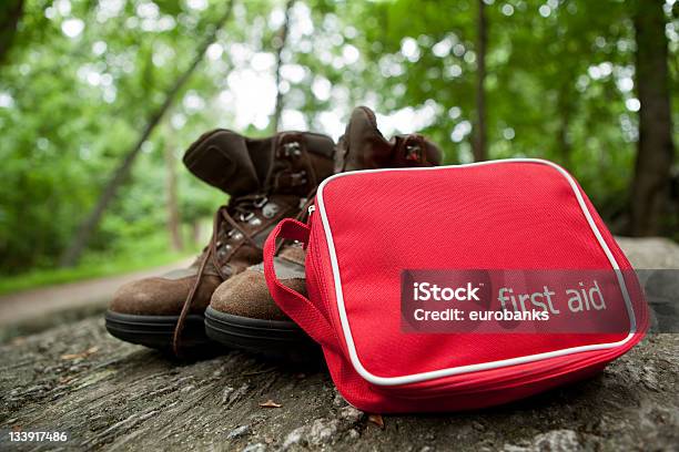 First Aid Kit On Hike Stock Photo - Download Image Now - First Aid Kit, Outdoors, Woodland