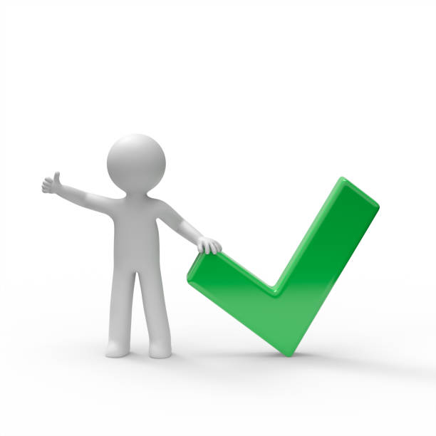 istock 3d man giving thumb up to a check mark. 1339174897