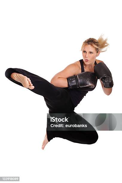 Kick Boxing - Fotografie stock e altre immagini di Donne - Donne, Kick Boxing, Sfondo bianco