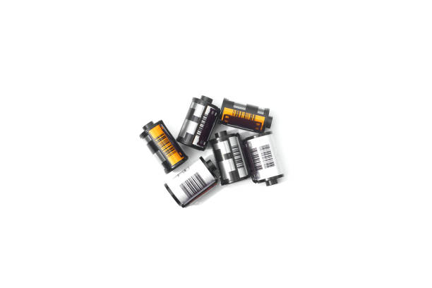 istock Old photographic film on white background 1339182470