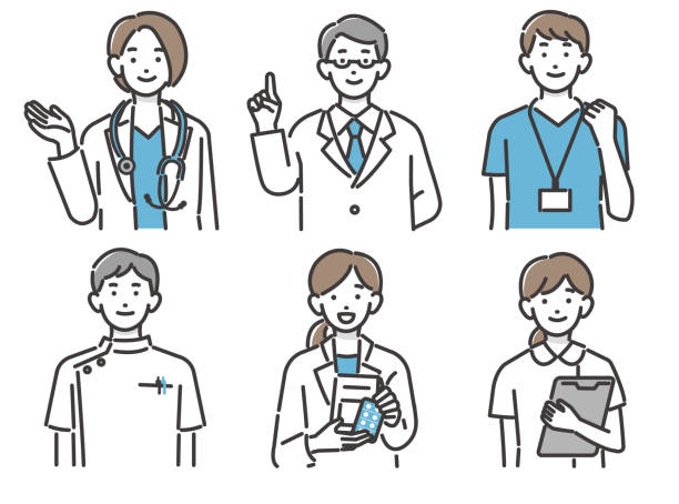 Vector illustration of welfare and medical staff / doctor / pharmacist / upper body / bust up Vector illustration of welfare and medical staff / doctor / pharmacist / upper body / bust up pharmacist cartoon stock illustrations