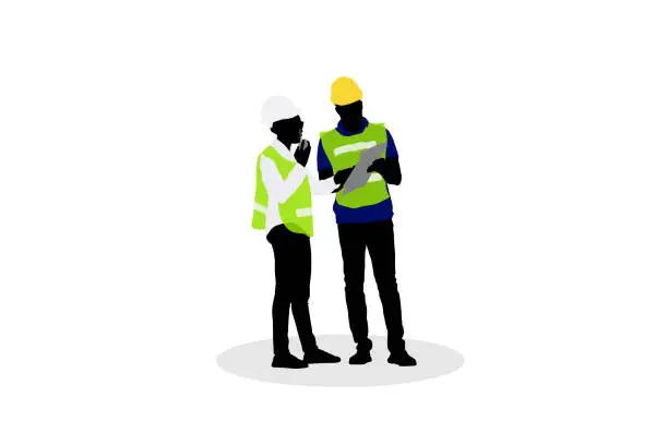 Vector illustration of Vector illustration of Industrial engineer and technician characters isolated cartoon vector illustration, Foreman and worker team on white background