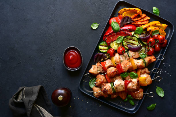 Chicken skewers kebab with grilled vegetables