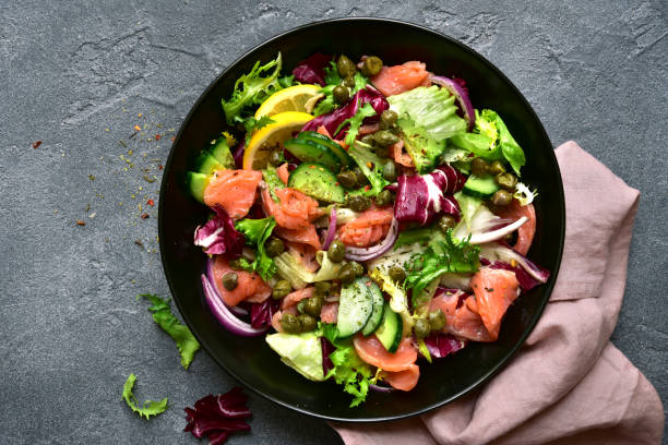 istock Fresh vegetable salad with salted salmon 1339191611