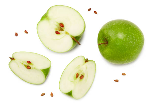 istock green apple with slices isolated on a white background. top view. clipping path 1339192700
