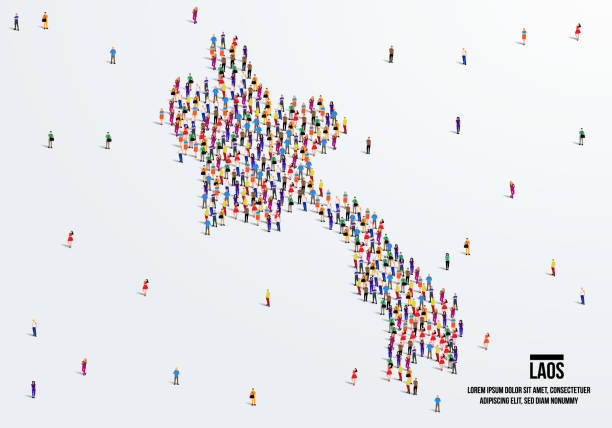istock Laos Map. A large group of people form to create a shape of the Laos Map. vector illustration. 1339193562