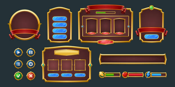 zestaw ramek do gry, pasków i zestawu przycisków menu - resting interface icons push button computer key stock illustrations