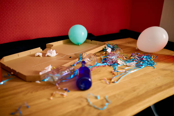 istock Messy wooden table at morning after party. 1339196291