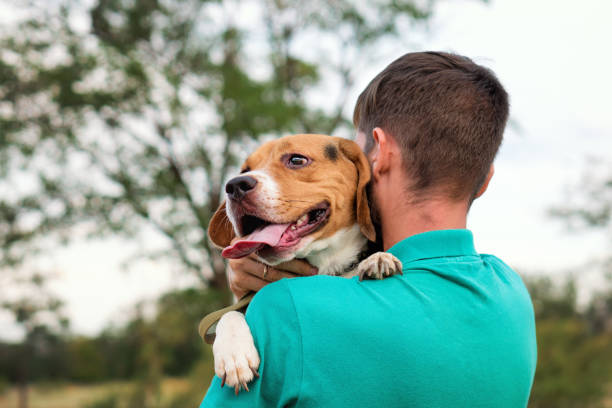 istock Portrait owner man with dog 1339200835