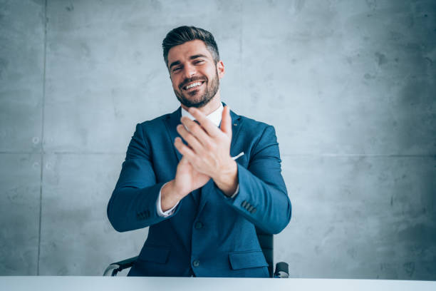 Businessman talking during video call in the office.