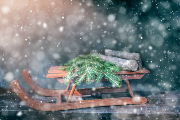 istock Christmas sledge in the snowfall 1339203556