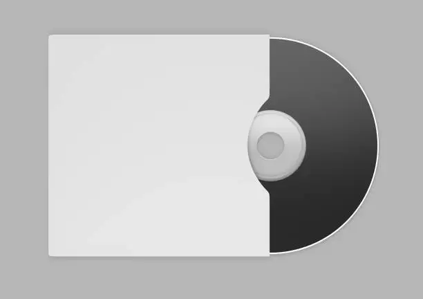 compact disc with paper CD cover mockup isolated on white background. 3d illustration