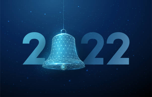 ilustraciones, imágenes clip art, dibujos animados e iconos de stock de resumen feliz año nuevo 2022 tarjeta de felicitación con campana - vector bell christmas lights celebration