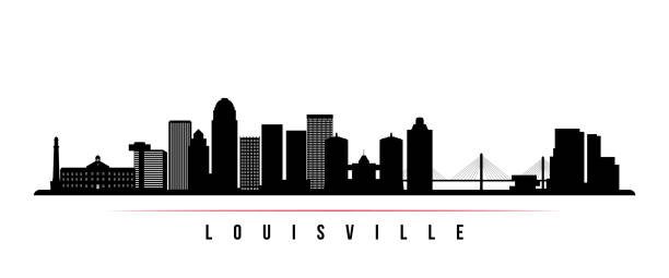 Louisville skyline horizontal banner. Black and white silhouette of Louisville, Kentucky. Vector template for your design. Louisville skyline horizontal banner. Black and white silhouette of Louisville, Kentucky. Vector template for your design. louisville city icons stock illustrations