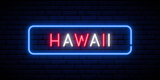 Hawaii neon signboard. Glowing banner. Stock vector illustration.