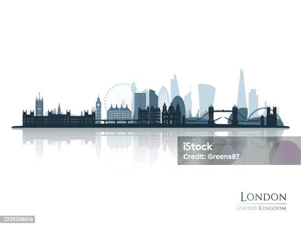 Silhouette De Lhorizon Londonien Avec Reflet Paysage Londres Royaumeuni Illustration Vectorielle Vecteurs libres de droits et plus d'images vectorielles de Londres
