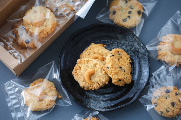 chocolate chip and nut cookies with packaging