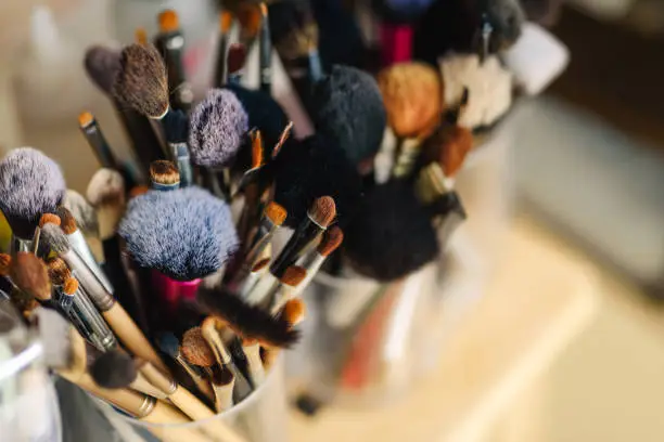 Photo of Makeup Brushes close up photo.