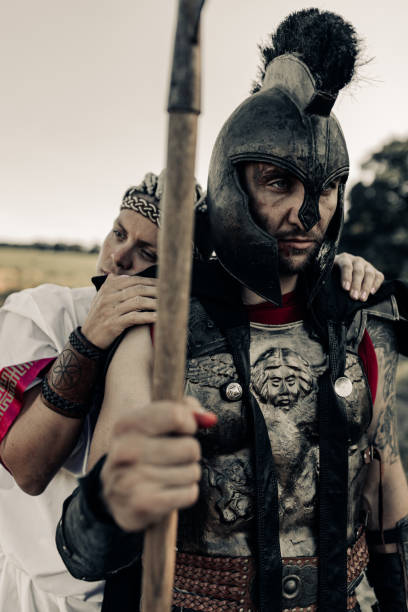 istock Ancient warrior says goodbye with his beloved woman before parting. 1339211527