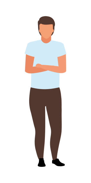 ilustrações de stock, clip art, desenhos animados e ícones de man with crossed arms on chest semi flat color vector character - crossing human arm silhouette men